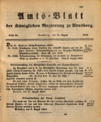 Amtsblatt für den Regierungsbezirk Arnsberg Samstag 25. August 1849
