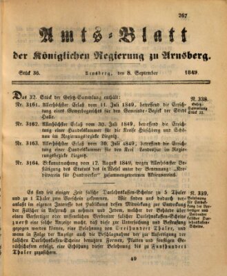 Amtsblatt für den Regierungsbezirk Arnsberg Samstag 8. September 1849