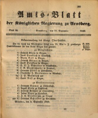 Amtsblatt für den Regierungsbezirk Arnsberg Samstag 22. September 1849