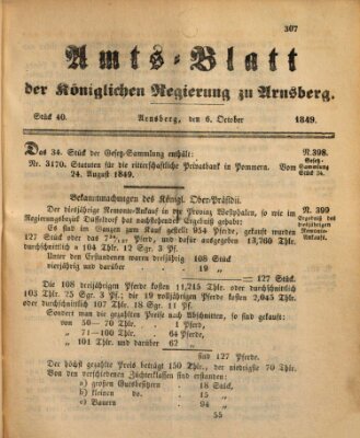 Amtsblatt für den Regierungsbezirk Arnsberg Samstag 6. Oktober 1849