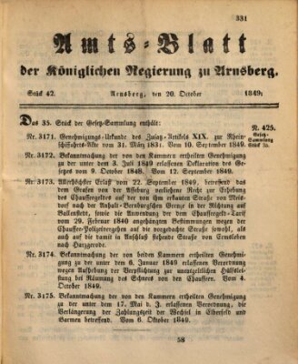 Amtsblatt für den Regierungsbezirk Arnsberg Samstag 20. Oktober 1849