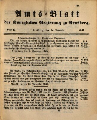 Amtsblatt für den Regierungsbezirk Arnsberg Samstag 24. November 1849