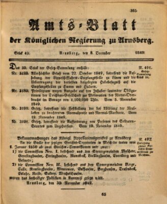 Amtsblatt für den Regierungsbezirk Arnsberg Samstag 8. Dezember 1849