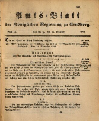 Amtsblatt für den Regierungsbezirk Arnsberg Samstag 15. Dezember 1849