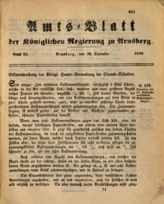 Amtsblatt für den Regierungsbezirk Arnsberg Samstag 29. Dezember 1849