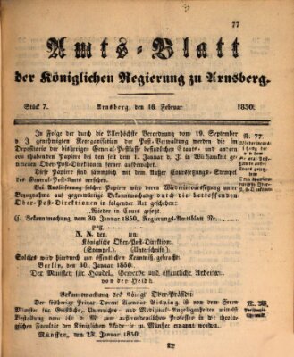 Amtsblatt für den Regierungsbezirk Arnsberg Samstag 16. Februar 1850