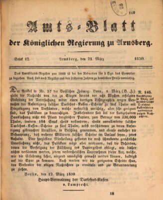 Amtsblatt für den Regierungsbezirk Arnsberg Samstag 23. März 1850