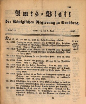 Amtsblatt für den Regierungsbezirk Arnsberg Samstag 6. April 1850