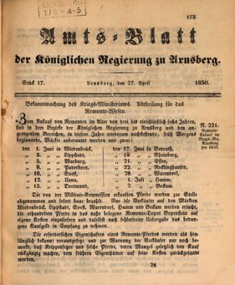 Amtsblatt für den Regierungsbezirk Arnsberg Samstag 27. April 1850