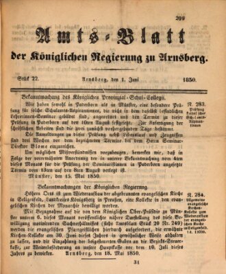 Amtsblatt für den Regierungsbezirk Arnsberg Samstag 1. Juni 1850