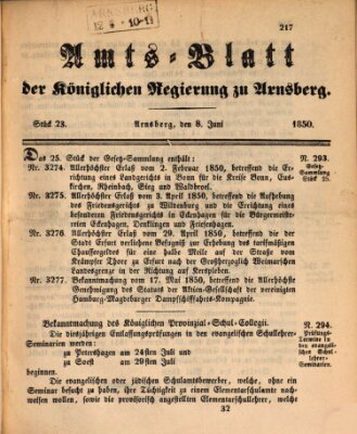 Amtsblatt für den Regierungsbezirk Arnsberg Samstag 8. Juni 1850