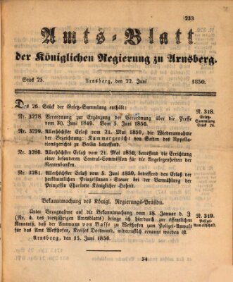 Amtsblatt für den Regierungsbezirk Arnsberg Samstag 22. Juni 1850