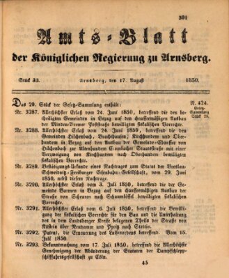 Amtsblatt für den Regierungsbezirk Arnsberg Samstag 17. August 1850