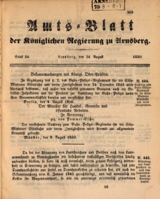 Amtsblatt für den Regierungsbezirk Arnsberg Samstag 24. August 1850