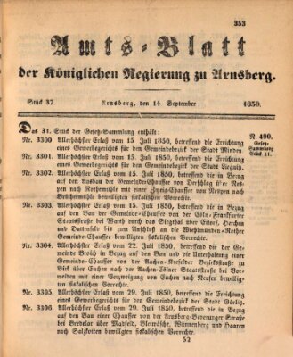 Amtsblatt für den Regierungsbezirk Arnsberg Samstag 14. September 1850