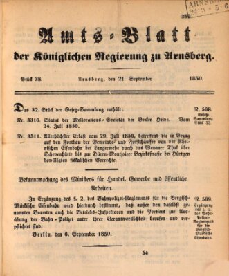 Amtsblatt für den Regierungsbezirk Arnsberg Samstag 21. September 1850