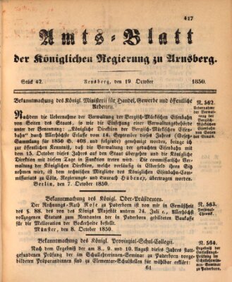 Amtsblatt für den Regierungsbezirk Arnsberg Samstag 19. Oktober 1850