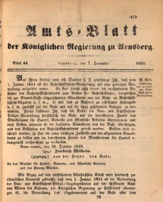 Amtsblatt für den Regierungsbezirk Arnsberg Samstag 7. Dezember 1850