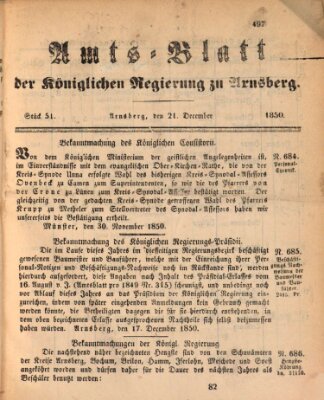 Amtsblatt für den Regierungsbezirk Arnsberg Samstag 21. Dezember 1850