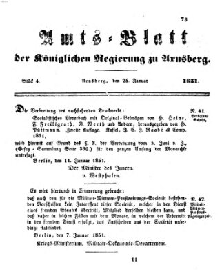 Amtsblatt für den Regierungsbezirk Arnsberg Samstag 25. Januar 1851