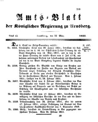 Amtsblatt für den Regierungsbezirk Arnsberg Samstag 22. März 1851