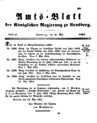 Amtsblatt für den Regierungsbezirk Arnsberg Samstag 31. Mai 1851