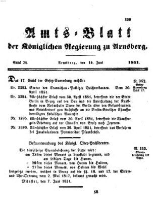 Amtsblatt für den Regierungsbezirk Arnsberg Samstag 14. Juni 1851