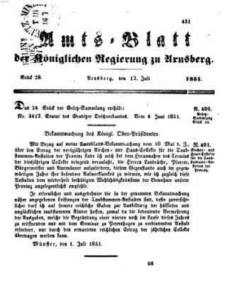 Amtsblatt für den Regierungsbezirk Arnsberg Samstag 12. Juli 1851