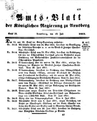Amtsblatt für den Regierungsbezirk Arnsberg Samstag 19. Juli 1851