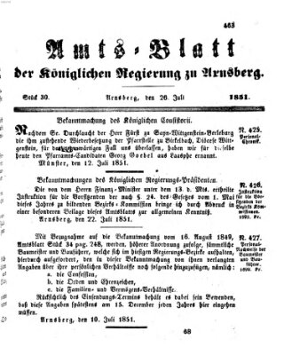 Amtsblatt für den Regierungsbezirk Arnsberg Samstag 26. Juli 1851