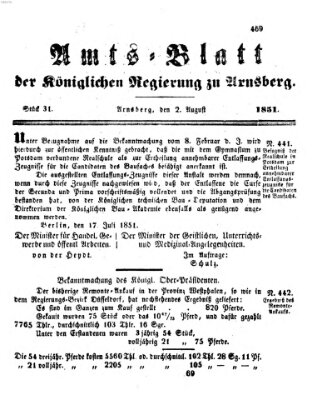 Amtsblatt für den Regierungsbezirk Arnsberg Samstag 2. August 1851