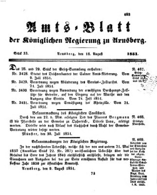 Amtsblatt für den Regierungsbezirk Arnsberg Samstag 16. August 1851