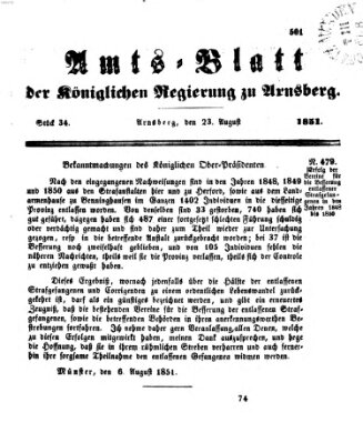 Amtsblatt für den Regierungsbezirk Arnsberg Samstag 23. August 1851