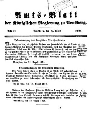 Amtsblatt für den Regierungsbezirk Arnsberg Samstag 30. August 1851