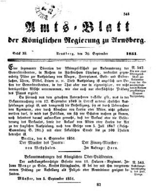 Amtsblatt für den Regierungsbezirk Arnsberg Samstag 20. September 1851