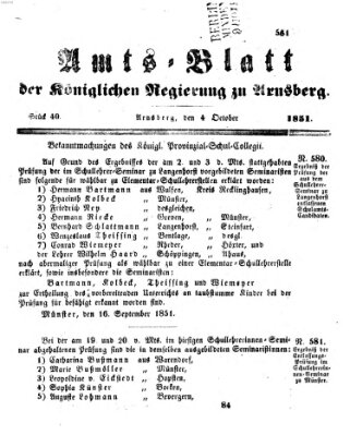 Amtsblatt für den Regierungsbezirk Arnsberg Samstag 4. Oktober 1851
