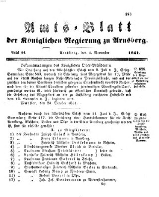 Amtsblatt für den Regierungsbezirk Arnsberg Samstag 1. November 1851