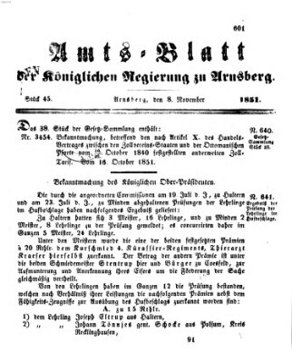 Amtsblatt für den Regierungsbezirk Arnsberg Samstag 8. November 1851