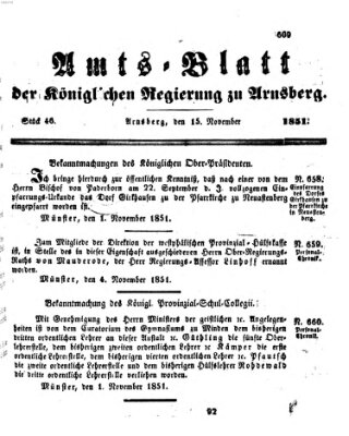 Amtsblatt für den Regierungsbezirk Arnsberg Samstag 15. November 1851