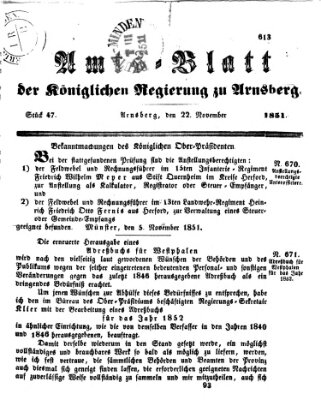 Amtsblatt für den Regierungsbezirk Arnsberg Samstag 22. November 1851