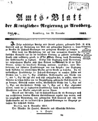 Amtsblatt für den Regierungsbezirk Arnsberg Samstag 29. November 1851