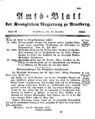 Amtsblatt für den Regierungsbezirk Arnsberg Samstag 13. Dezember 1851