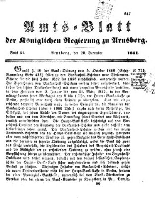 Amtsblatt für den Regierungsbezirk Arnsberg Samstag 20. Dezember 1851