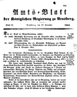 Amtsblatt für den Regierungsbezirk Arnsberg Samstag 27. Dezember 1851