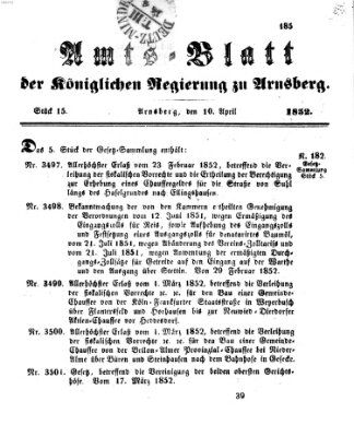 Amtsblatt für den Regierungsbezirk Arnsberg Samstag 10. April 1852