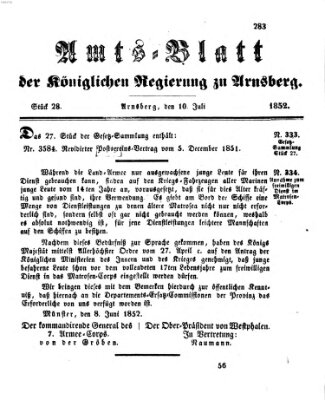 Amtsblatt für den Regierungsbezirk Arnsberg Samstag 10. Juli 1852