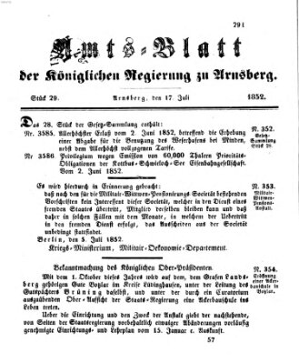 Amtsblatt für den Regierungsbezirk Arnsberg Samstag 17. Juli 1852