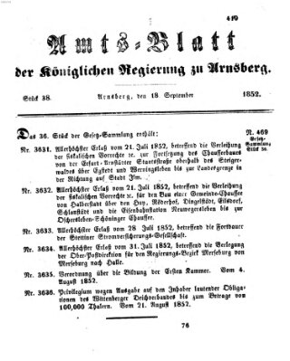Amtsblatt für den Regierungsbezirk Arnsberg Samstag 18. September 1852