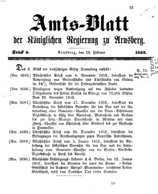 Amtsblatt für den Regierungsbezirk Arnsberg Samstag 19. Februar 1853