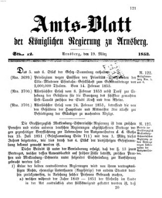 Amtsblatt für den Regierungsbezirk Arnsberg Samstag 19. März 1853